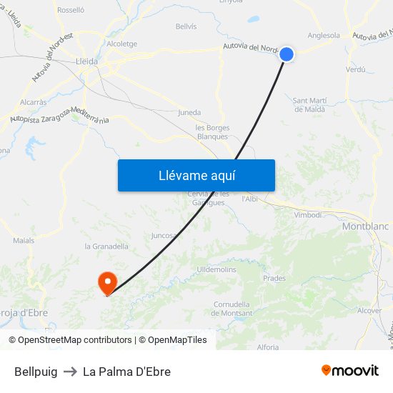Bellpuig to La Palma D'Ebre map