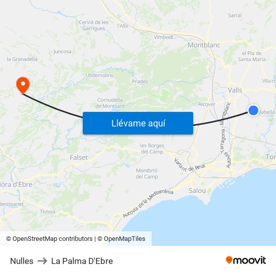Nulles to La Palma D'Ebre map