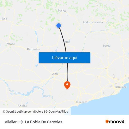 Vilaller to La Pobla De Cérvoles map