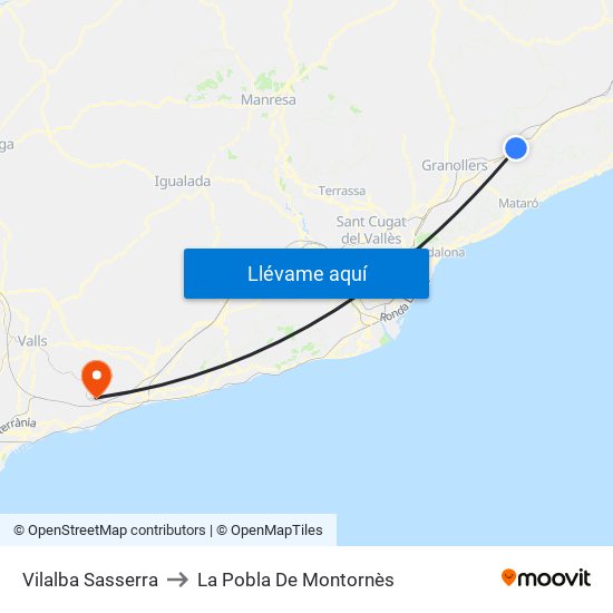 Vilalba Sasserra to La Pobla De Montornès map