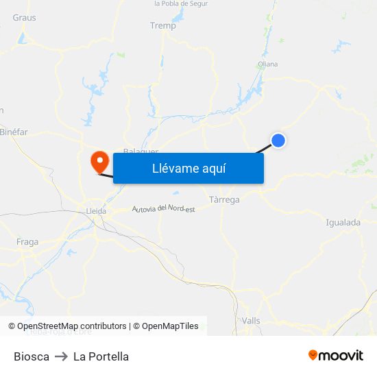Biosca to La Portella map