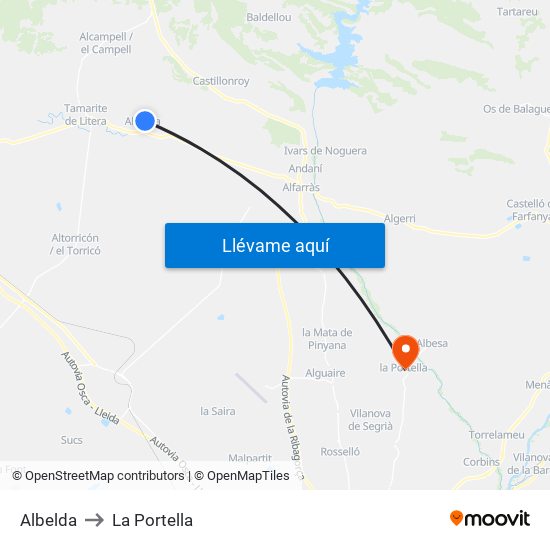 Albelda to La Portella map