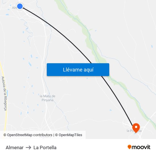 Almenar to La Portella map