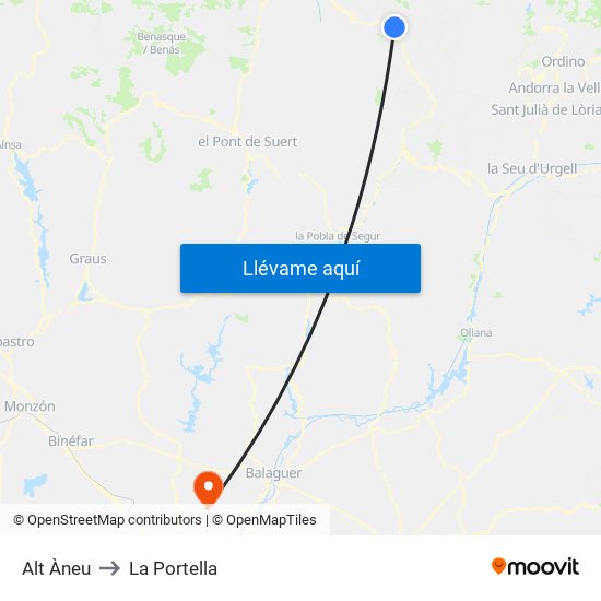 Alt Àneu to La Portella map