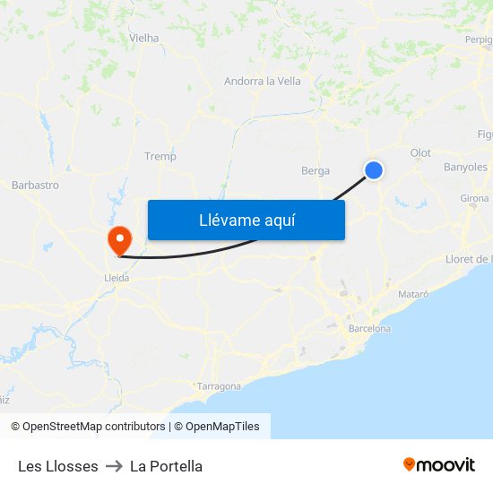 Les Llosses to La Portella map