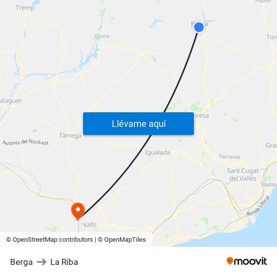 Berga to La Riba map