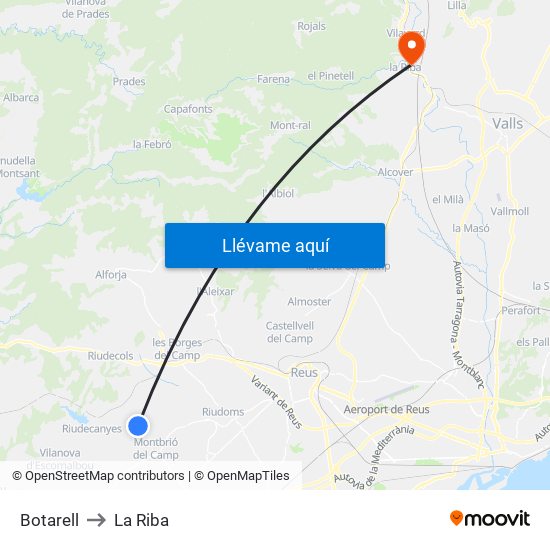 Botarell to La Riba map
