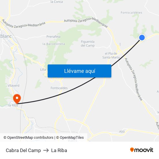 Cabra Del Camp to La Riba map