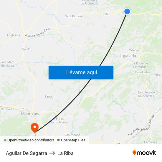 Aguilar De Segarra to La Riba map