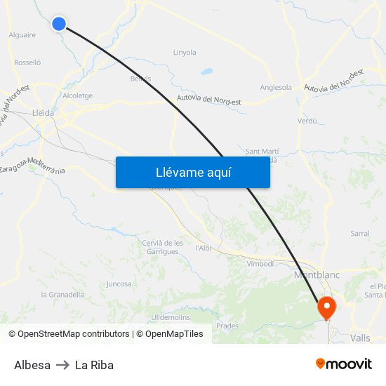 Albesa to La Riba map