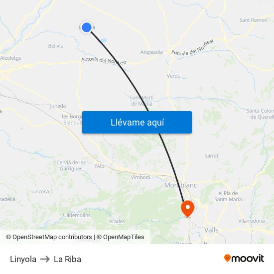 Linyola to La Riba map