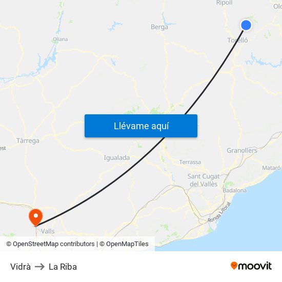 Vidrà to La Riba map
