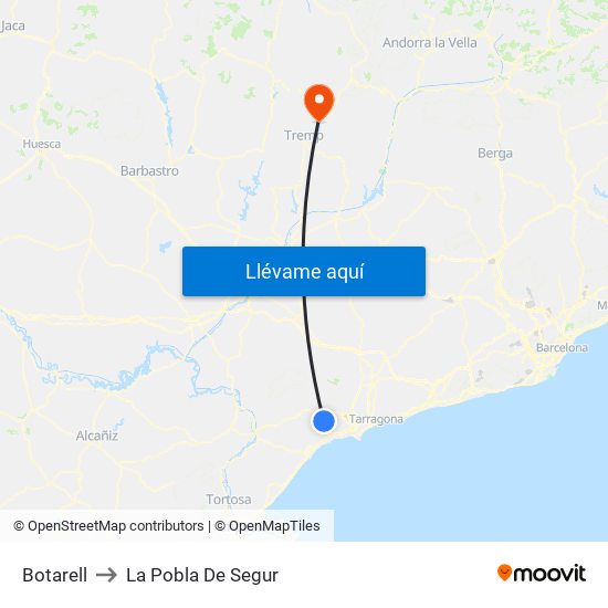 Botarell to La Pobla De Segur map