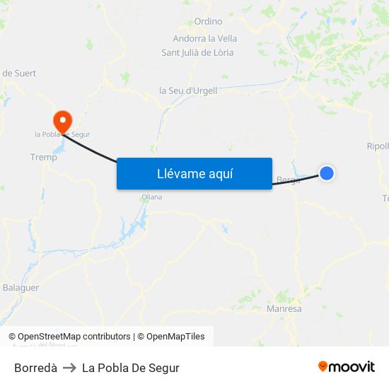 Borredà to La Pobla De Segur map