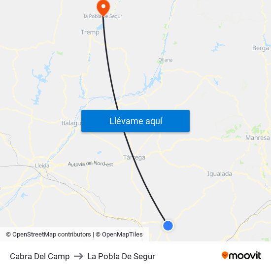 Cabra Del Camp to La Pobla De Segur map