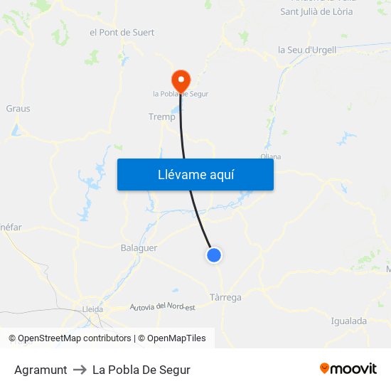 Agramunt to La Pobla De Segur map