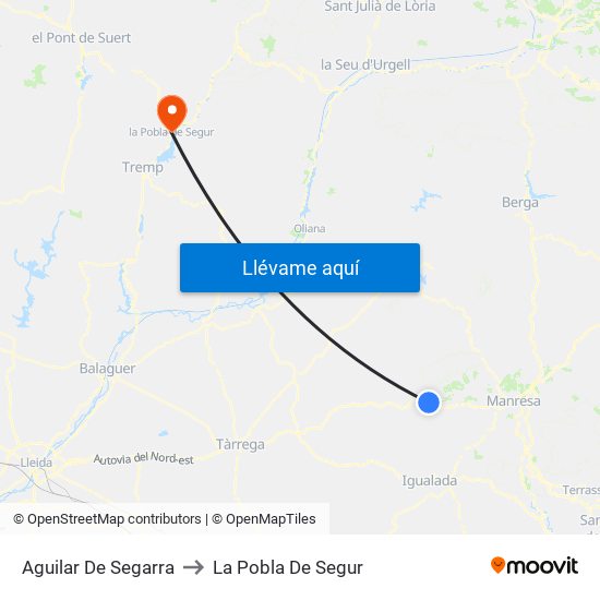 Aguilar De Segarra to La Pobla De Segur map