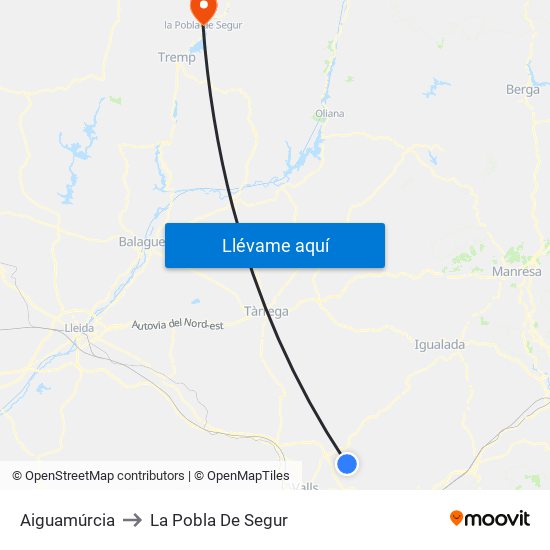 Aiguamúrcia to La Pobla De Segur map
