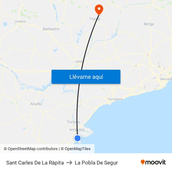 Sant Carles De La Ràpita to La Pobla De Segur map
