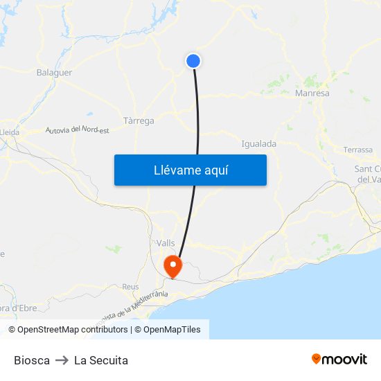 Biosca to La Secuita map