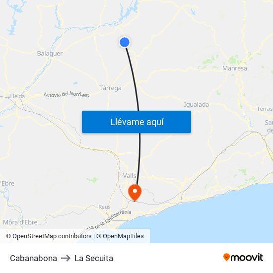 Cabanabona to La Secuita map