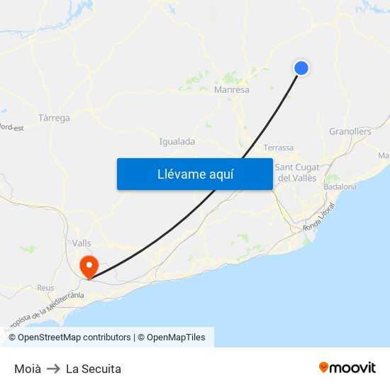Moià to La Secuita map