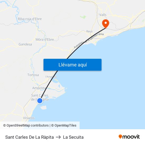 Sant Carles De La Ràpita to La Secuita map