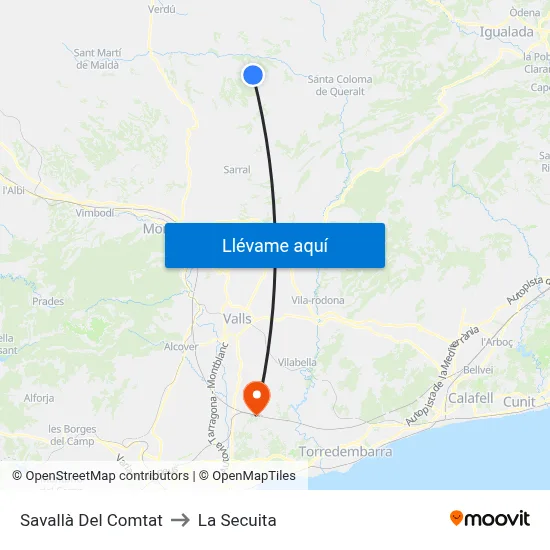 Savallà Del Comtat to La Secuita map
