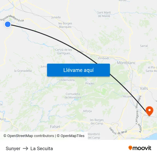 Sunyer to La Secuita map