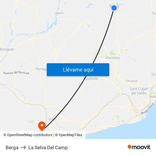 Berga to La Selva Del Camp map