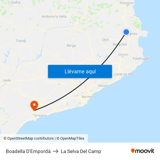 Boadella D'Empordà to La Selva Del Camp map
