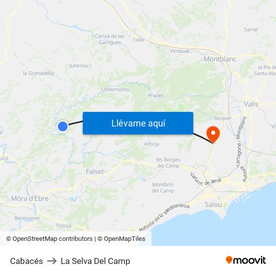 Cabacés to La Selva Del Camp map
