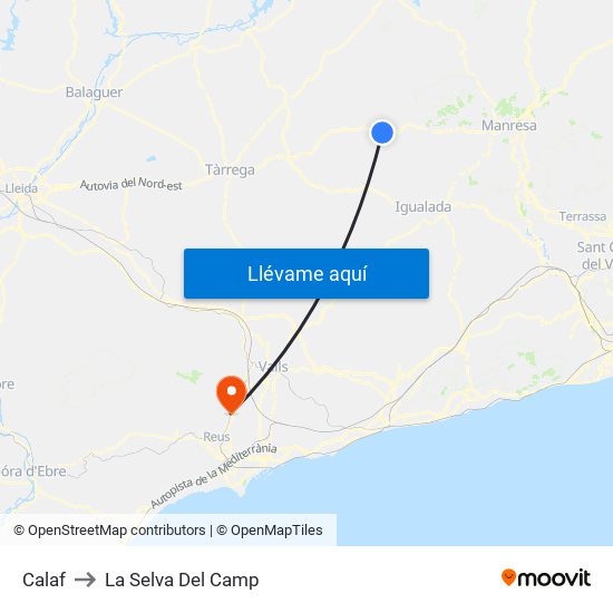 Calaf to La Selva Del Camp map