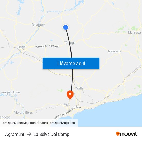 Agramunt to La Selva Del Camp map
