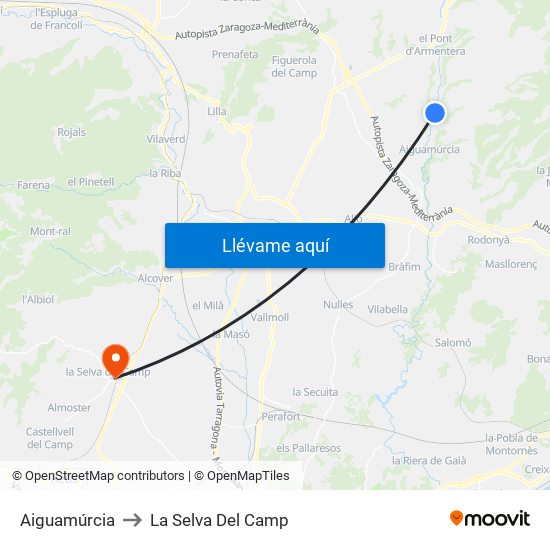 Aiguamúrcia to La Selva Del Camp map