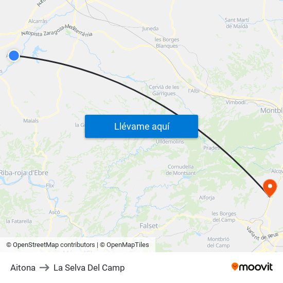 Aitona to La Selva Del Camp map