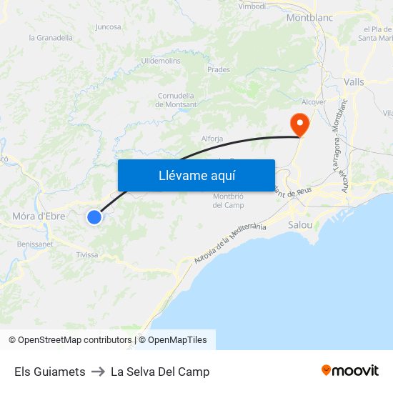 Els Guiamets to La Selva Del Camp map