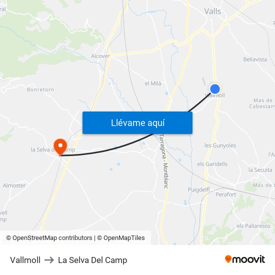 Vallmoll to La Selva Del Camp map