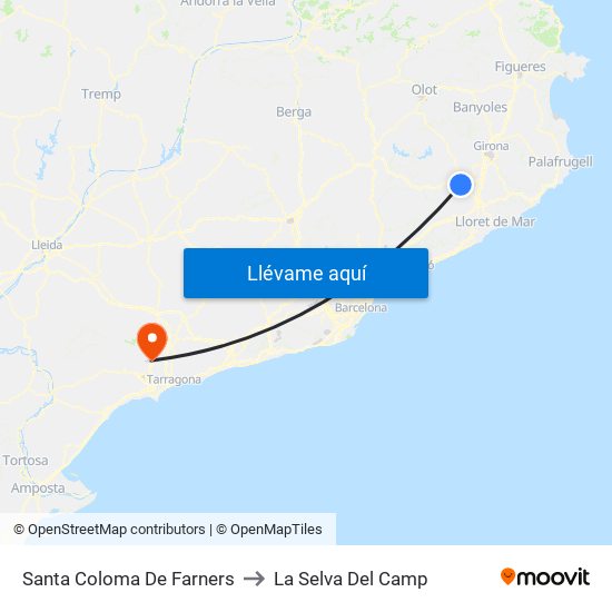 Santa Coloma De Farners to La Selva Del Camp map