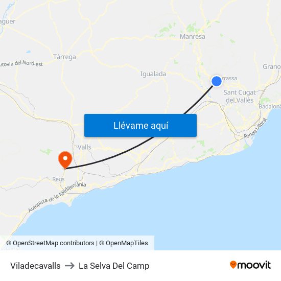 Viladecavalls to La Selva Del Camp map