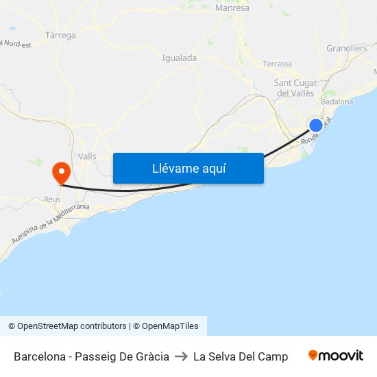 Barcelona - Passeig De Gràcia to La Selva Del Camp map