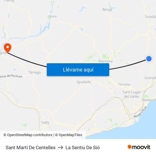 Sant Martí De Centelles to La Sentiu De Sió map