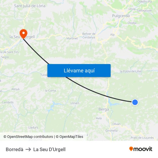 Borredà to La Seu D'Urgell map