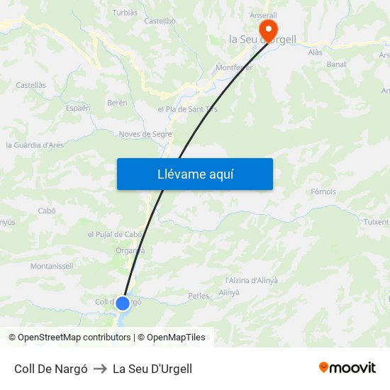 Coll De Nargó to La Seu D'Urgell map