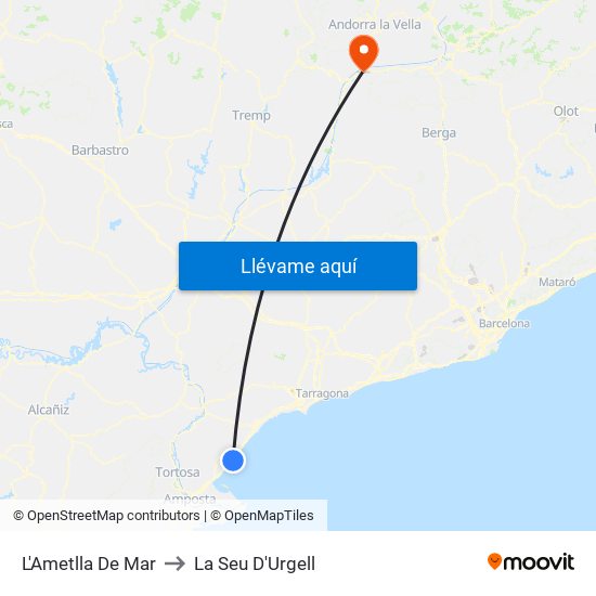 L'Ametlla De Mar to La Seu D'Urgell map