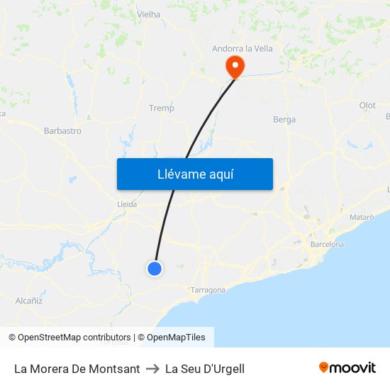 La Morera De Montsant to La Seu D'Urgell map