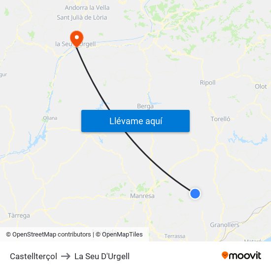 Castellterçol to La Seu D'Urgell map