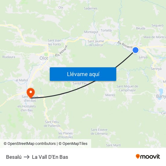 Besalú to La Vall D'En Bas map