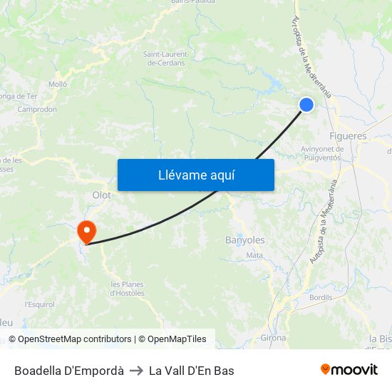 Boadella D'Empordà to La Vall D'En Bas map