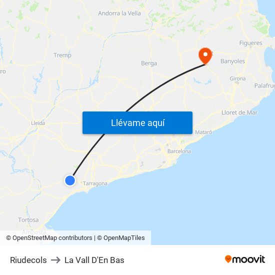 Riudecols to La Vall D'En Bas map